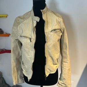 VINTAGE washed leather moto jacket